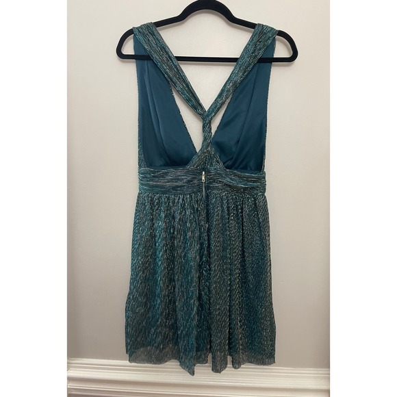 Lulus Ailey Gold and Teal Blue Skater Party Sparkle Cocktail Mini Dress‎ L - Picture 7 of 12